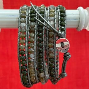 Chan Luu 5 Wrap Bracelet; Olive Green, Adventurine, Labradorite, Peridot